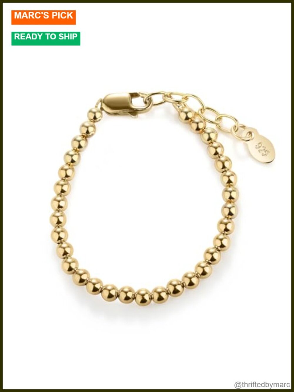 Beaded Bracelet 14K Gold-Plated Sterling Silver Adjustable